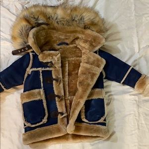 boy coat , blue & tan. Hoodie can be taken off